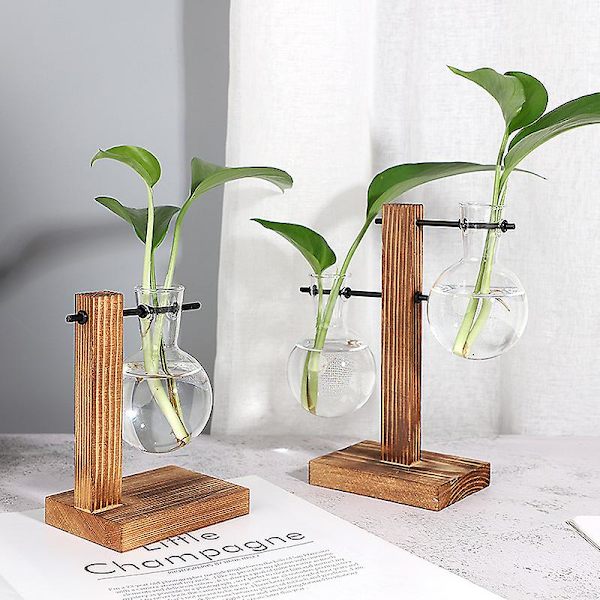 Hydroponisk plantevase skrivebord topp klart glass pæreformet vase terrarium planterholder med tre stativ A