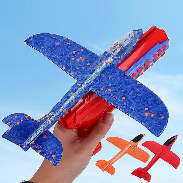 Flygplansslunga Leksaker Barn Skum Glidflygplan Katapultflygplan Handkast Flygplan för Barn Presentpistol Skjut Flygplan Blue