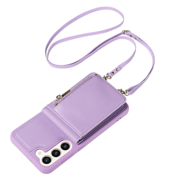 For Samsung Galaxy S24 deksel PU+TPU RFID-blokkerende telefondeksel med lommebok og støtte Purple