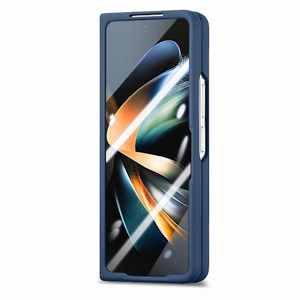 Til Samsung Galaxy Z Fold4 Integreret Film Retro Skin Følelse Fold Læder Mobiltelefon Etui Blue