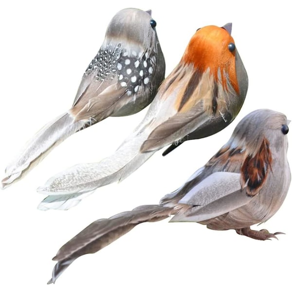 3 pakke kunstige fugler med fjær og klips Dekorativ isoporfigur dyr Miniatyr hage dekorasjon bryllup dekorasjon (tilfeldig farge)