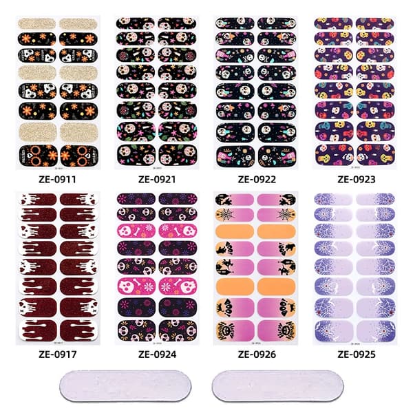 Halloween selvlysende neglelak-wrap sæt – ultraglinsende selvklæbende neglestickers til Halloweenfester 8 models ZE-0911