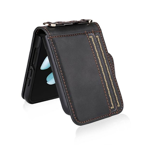 Crossbody-etui i læder til Samsung Galaxy Z Flip5 med kortspor Black