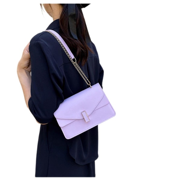 Chain Bag All-match Delicate Faux Leather Women Single-shoulder Diagonal Messenger Bag For Daily Use Purple