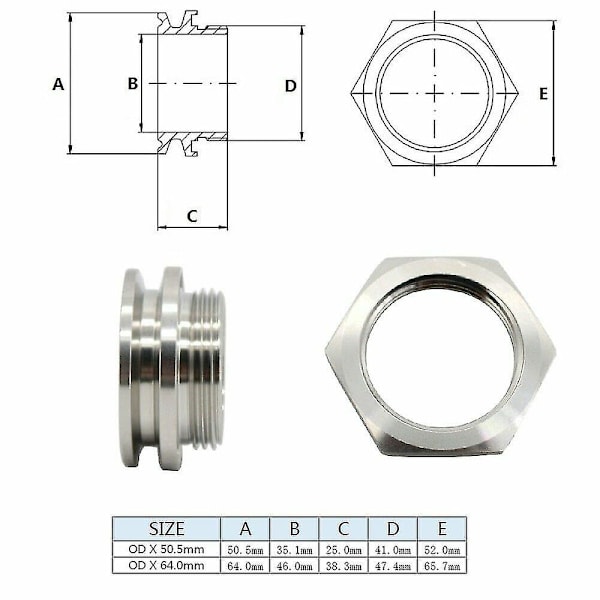 Hitsaamaton Bulkhead-liitäntä Ruostumaton Teräs Ss304 1.5\"/2\" Tri Clamp -kattilaan 1.5 inch