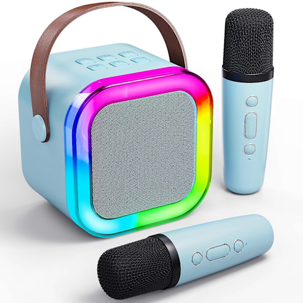 Bærbar Bluetooth Karaokehøjttaler med 2 Trådløse Mikrofoner, Mini Karaoke Maskine til Børn og Voksne blue