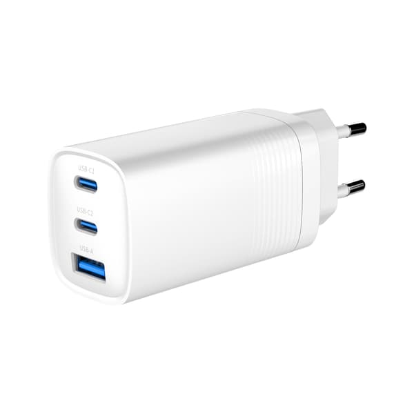 Vegglader GaN 65W PD med 2xUSB-C og 1xUSB