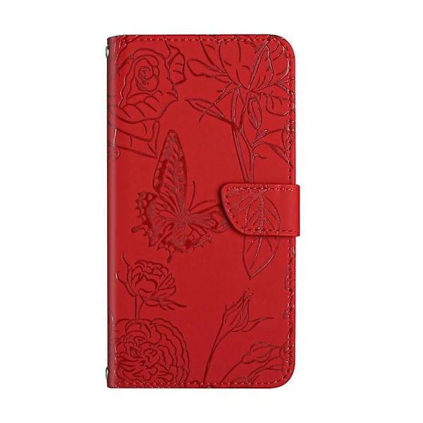 For Samsung Galaxy A05 Skin Feel Butterfly Præget Flip Læder Mobiltelefon Etui Red