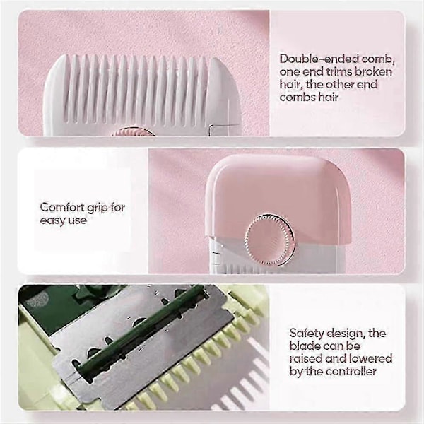 2-i-1 Multifunktionel Hårtrimmer, Hårtrimmer til Spaltede Spidser, Hårtrimning og -arrangement, Manuel Hårtrimmerkam til Kvinder, Dobbeltsidet Design Pink