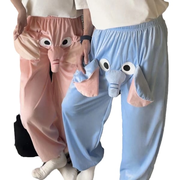 Roliga elefantbyxor, söta tredimensionella pyjamas för par, present till män och kvinnor, blå XXL