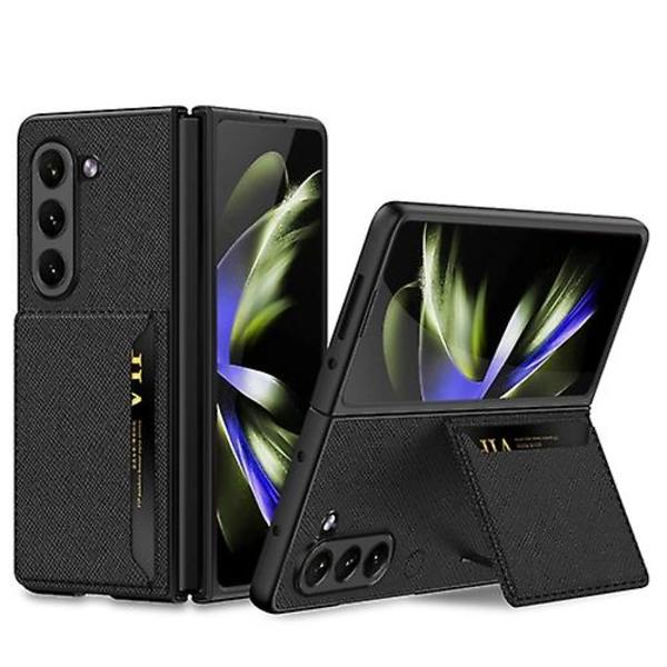 Til Samsung Galaxy Z Fold5 Gkk Ultra-tyndt Læder Mobiltelefon Cover Med Kortlommer Cross Texture