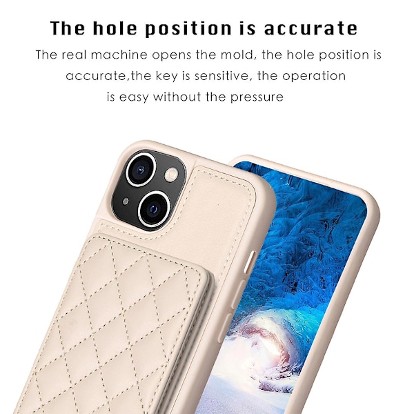 Bf25 för iPhone 14 Plus korthållare stativ telefonfodral kollisionstålig läderbelagd TPU-skydd Beige