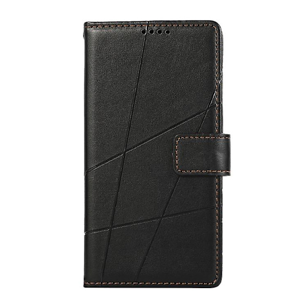 Til Samsung Galaxy S22 Ultra 5g PU Ægte Læder Tekstur Prægning Linje Mobiltelefon Etui Black