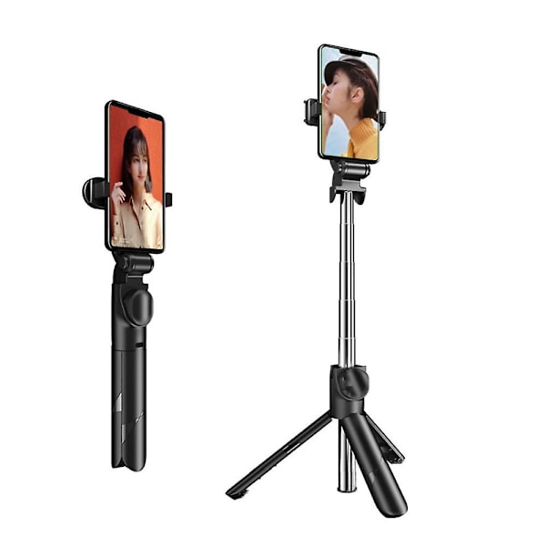 Mimigo Tripod Selfie-keppi Vaakasuora Ja Pysty Teline Bluetooth Selfie-keppi Ruostumaton Teräs Kulma Säädettävissä Kädet Vapaat Black