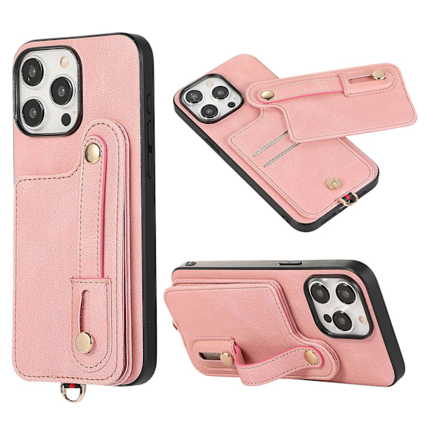 Til Iphone 14 Pro Max Etui Kickstand Kortholder Tpu+læder Telefon Cover Pink