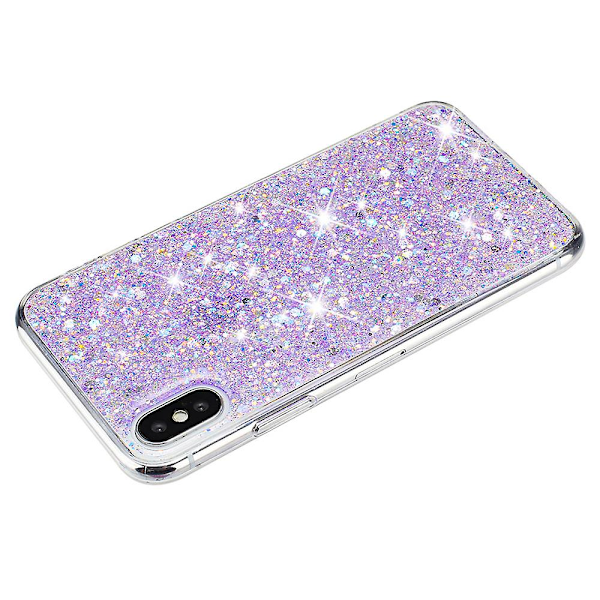 Til iPhone X/ XS Etui Epoxy Telefon Beskyttende Cover Glitrende Pulver TPU Telefon Skal Purple