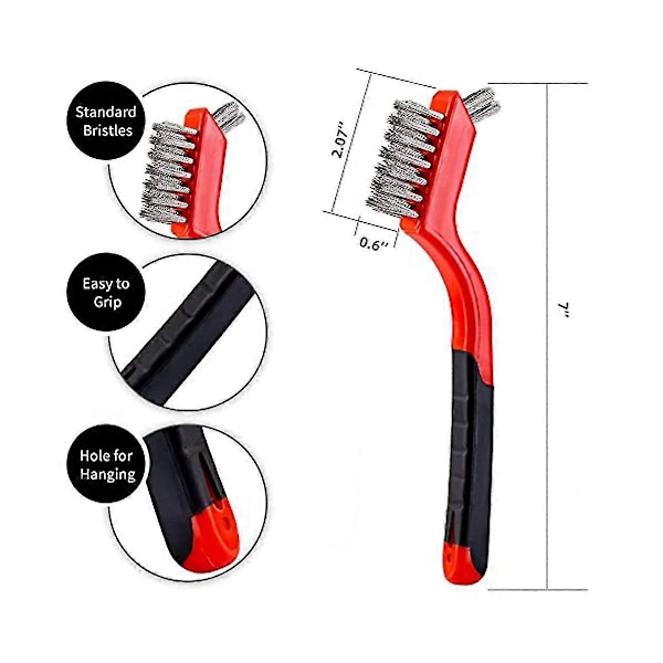 Stålbørstesett med skrape 5 stk - Nylon/messing/rustfritt stål bust med buet håndtaksgrep for