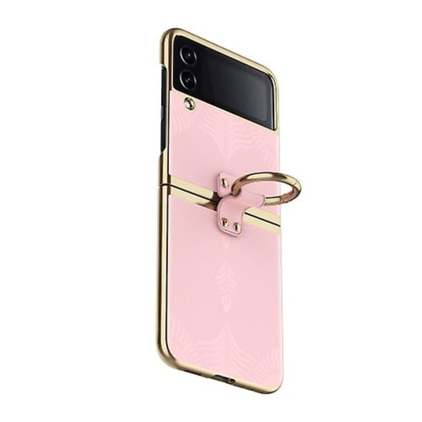 Elektropläterat Präglat Läder Mobilskal med Ring för Samsung Galaxy Z Flip4 Pink