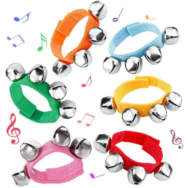 Veeki 6 stk. Percussion Instrumenter, Håndleds Bells Jingle Bells Musikalske Rytme Legetøj, Tilfældige Farver