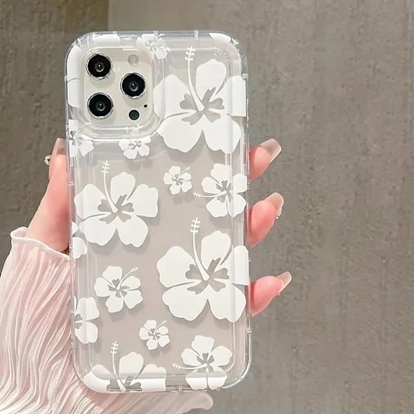 Kompatibel med 14 Pro Max, med ett sött hibiskusblommönster och en vacker transparent design.