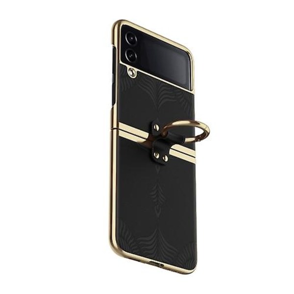 Elektropläterat Präglat Läder Mobilskal med Ring för Samsung Galaxy Z Flip4 Black