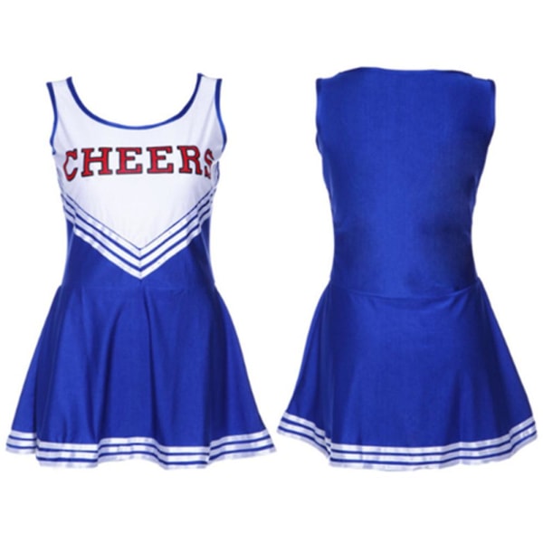 Sexy Sleeveless Cheerleader Costume Women Cosplay Cheer Dancewear Outfits School Girls Cheerleading Mini Dress Blue XL