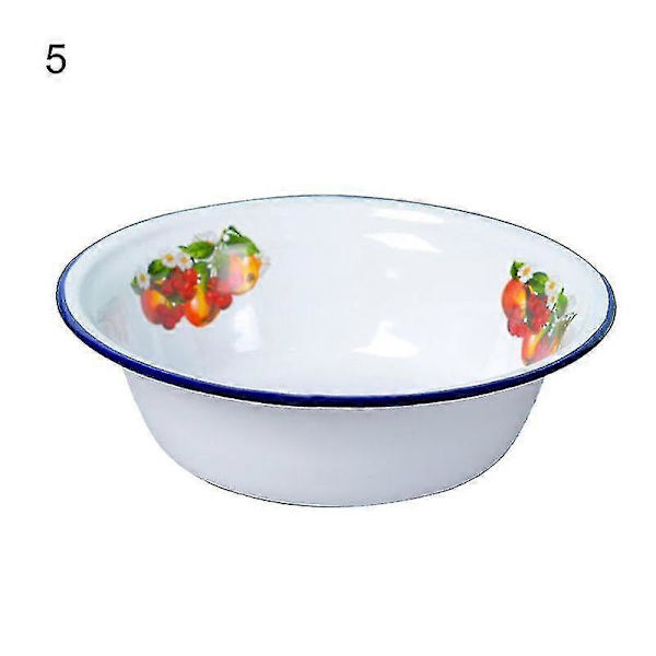 Emaljskål med nostalgiska fruktmönster - Tjock, tvättbar soppskål för middag 4-16cm