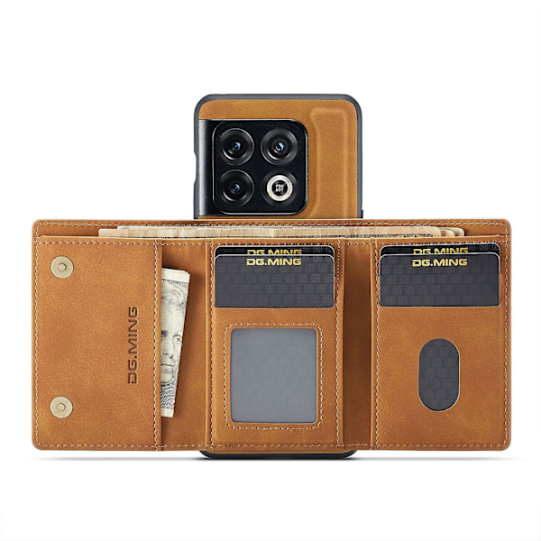 Dg.ming M1-serie til Oneplus 10 Pro 5g Magnetisk adsorption 2-i-1 pung Pc+tpu+pu læder telefon drop-proof etui med kickstand Brown