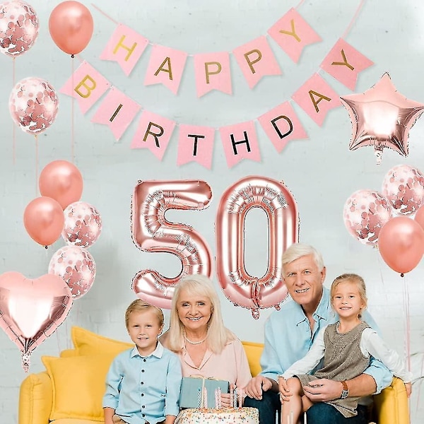 50-års ballong för tjejer, roséguld 50-ballong, roséguld 50-års ballonger, 50-årig tjejballong