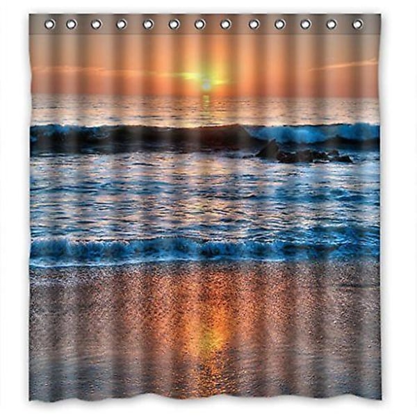 Sunset Beach Sea Spray Wave Sand Shower Curtain Bathroom Decor Curtain 160x180 Cm E---15404