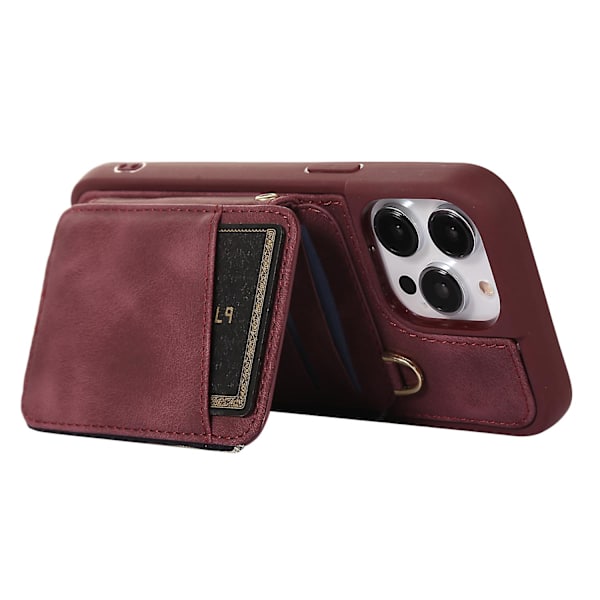 Dragkedja Plånbok Telefonfodral Stativ PU Läderbelagd TPU Skal till Iphone 15 Pro Max Wine Red