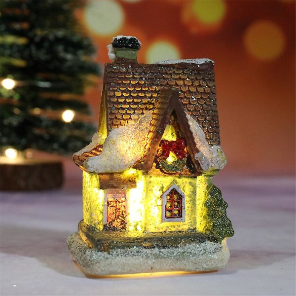 Resin Christmas Scene Village Houses Town With Warm White Led Light Battery Operate Christmas Ornamnet G