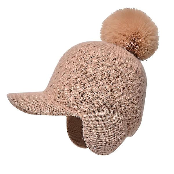 Vinterlue Varm Øreklafflue Strikket Lue Vinterlue Khaki