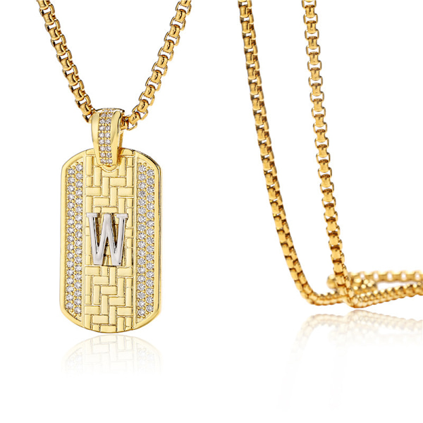 Bogstav Halskæde, Legering Vedhæng Halskæder Hip Hop Diamant Kvadrat Kæde Smykker Gave Til Mænd Drenge Valentinsdag Gave W