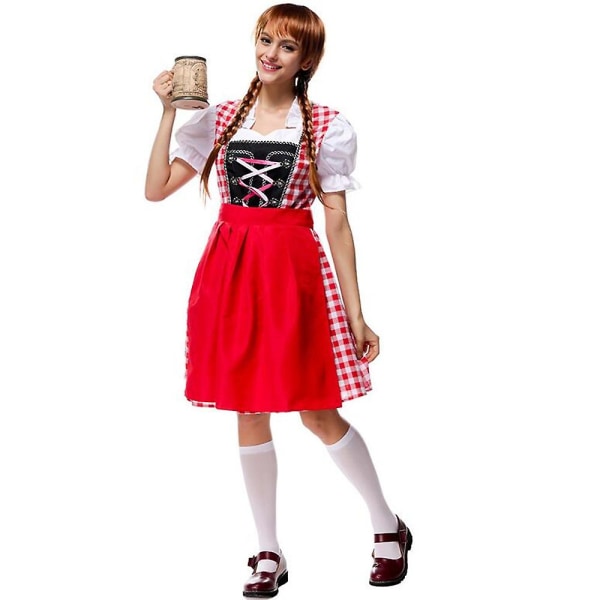 Baijerin kansallinen ruudullinen Dirndl-mekko, saksalainen Oktoberfest Beer Wench -asu Cosplay Halloween -juhlamekko L
