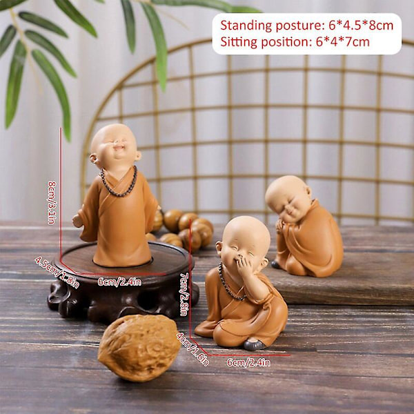 Liten munkfigur Mini munkestatue Søt Buddha munkestatue Munkfigurer Religion Harpikshåndverk Skrivebordsminiatyrer Dekorasjon   Fingerferdighetsspill C