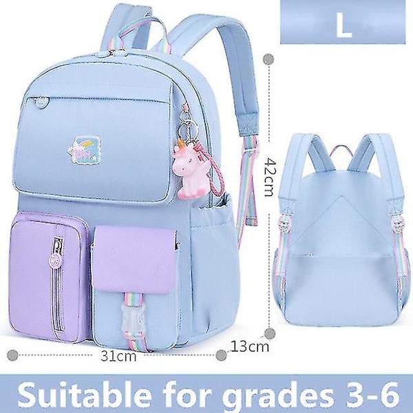 2 Storlekar Regnbåge Skolryggsäckar Lämpliga Seriefigurer Skolväska För Tonårsflickor Skolväska Klass 1-6 Dam Resväska Ryggsäck S blue and purple