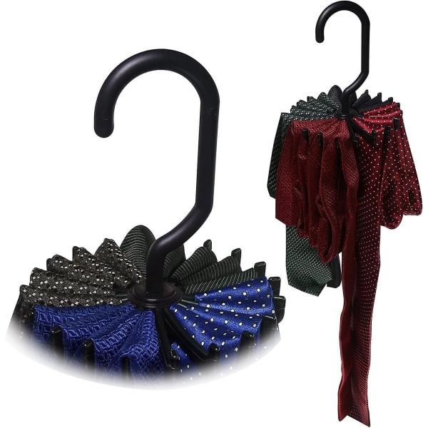 2pcs Tie Hanger Holder, Twirl Tie Rack Belt Hanger Holder, 20 Adjustable Revolving Hook For Closet Organizer Storage (black)