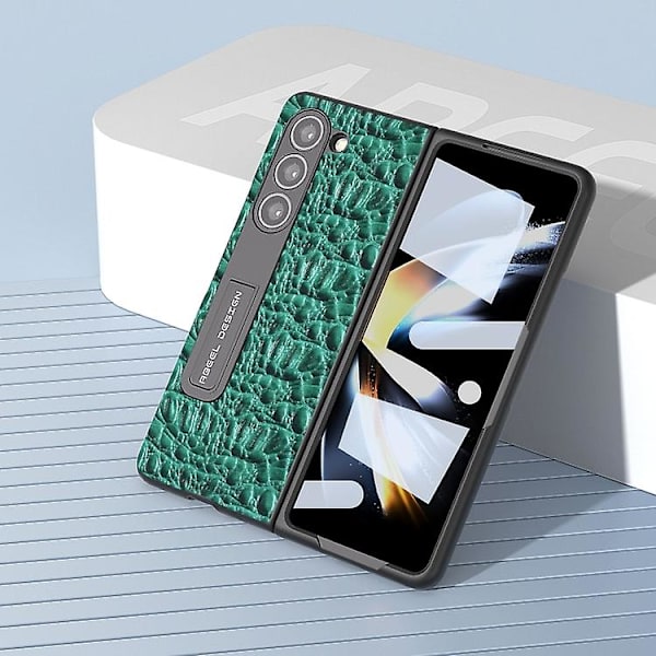 Til Samsung Galaxy Z Fold5 Abeel Integreret Ægte Læder Sky Series Mobiltelefon Etui Med Holder Green