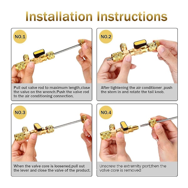 Ventilkernefjerner og -installationsværktøjssæt med dobbelt størrelse 1/4 & 5/16 Port til R22 R12 R407 R410 R404 R32 R600