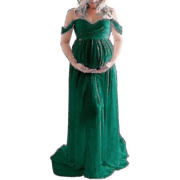 Gravidklänning, off Shoulder, långärmad Gravidklänning för fotografering Gravidklänning för fotografering Jb51-3 Green L
