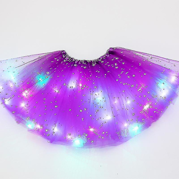 Kvinders Blonder Tutuskørt Lys Op Stjerne Led Skørter Ballet Dans Kjole Tulle Mini Skørt Purple