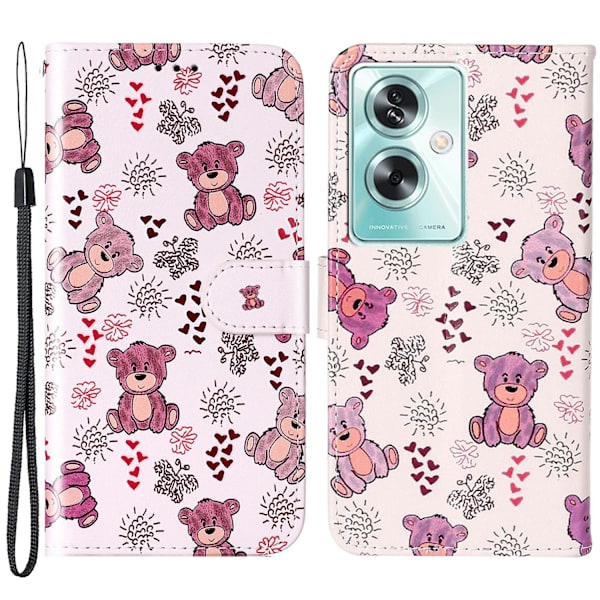 Oppo A79 5g / A2 5g -kotelo Pu-nahkaa + tpu-kuvioitu käännettävä puhelinteline Bear