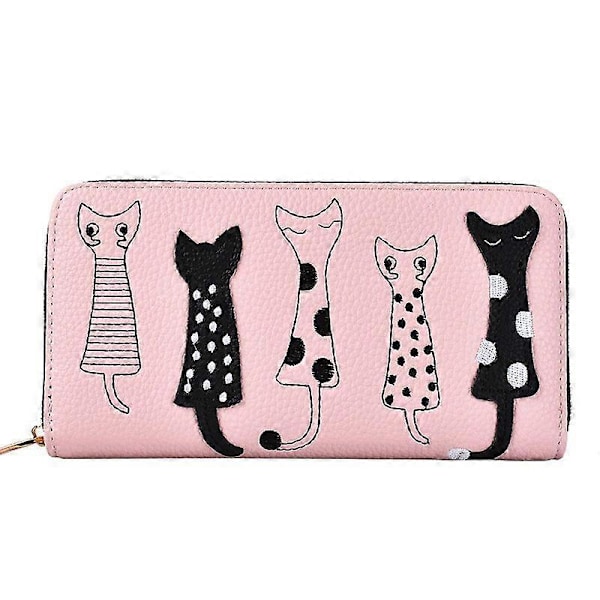 Damplånbok katt plånbok handväska läder present svart (A-5-F6) pink
