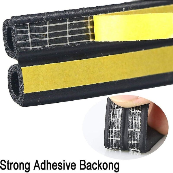 D-profil pakningslist, dør- og vinduspakning med sterk vedheft, støyisolering og værbeskyttelse, 6 meter (svart)