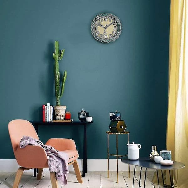 Tyst Rund Retro Kvartsväggklocka (12 Tum) Turquoise