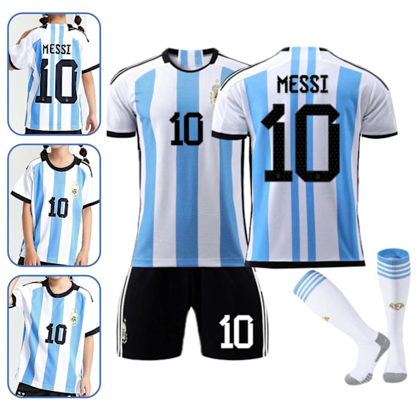 Fotballdraktsett med striper - Argentina Messi - T-skjorte, Shorts og Sokker M（165-170）