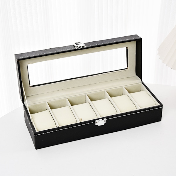 Læder urkasse med 6 rum, urkasse, display, ur, smykkeorganisator, mænd, damer 6-digit watch box