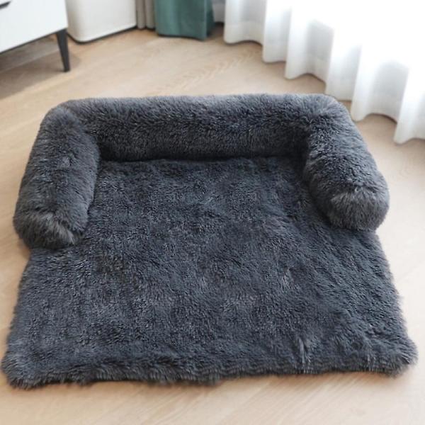 Mimigo Kvadratiska Hund/Kattbäddar, Soffaöverdrag För Hundar, Lyxig Matta I Soffa-Stil För Husdjur, Vattentät Foder Och Halksäker Botten Perfekt På Hundbur DARK GREY XS