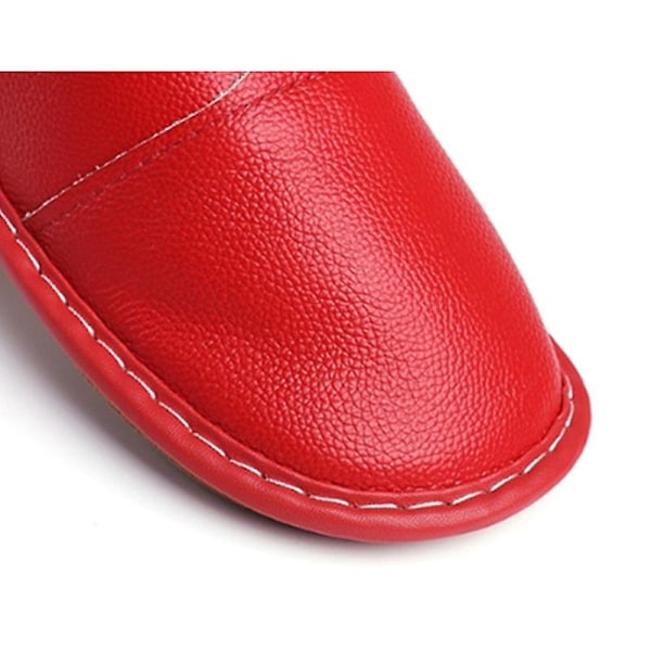 Mäns Mysiga Äkta Ko-Läder Hög Densitet Skum Anti-Halk Sula Tofflor Med Super Mjuk Foder Inomhus/Utomhus RED SIZE 26 WOMEN